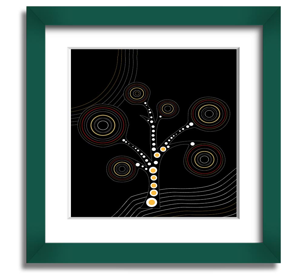 Aboriginal Tree 2 Square Framed Print showcasing vibrant colors and intricate patterns, framed in a stylish border.